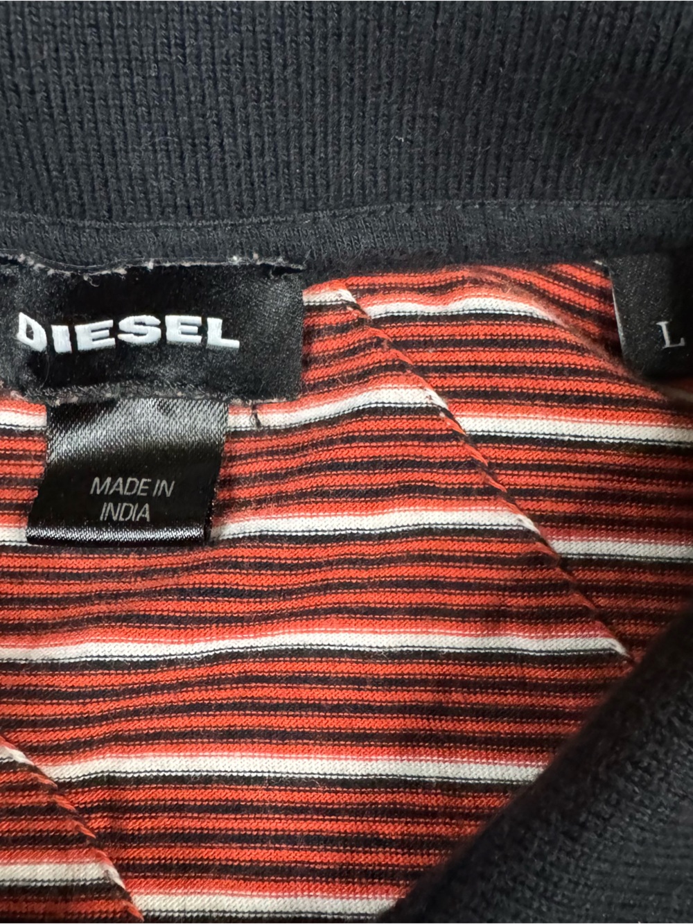 Diesel Mens Striped Black Cat Short Sleeve Polo Shirt Size Large - Picture 3 of 6